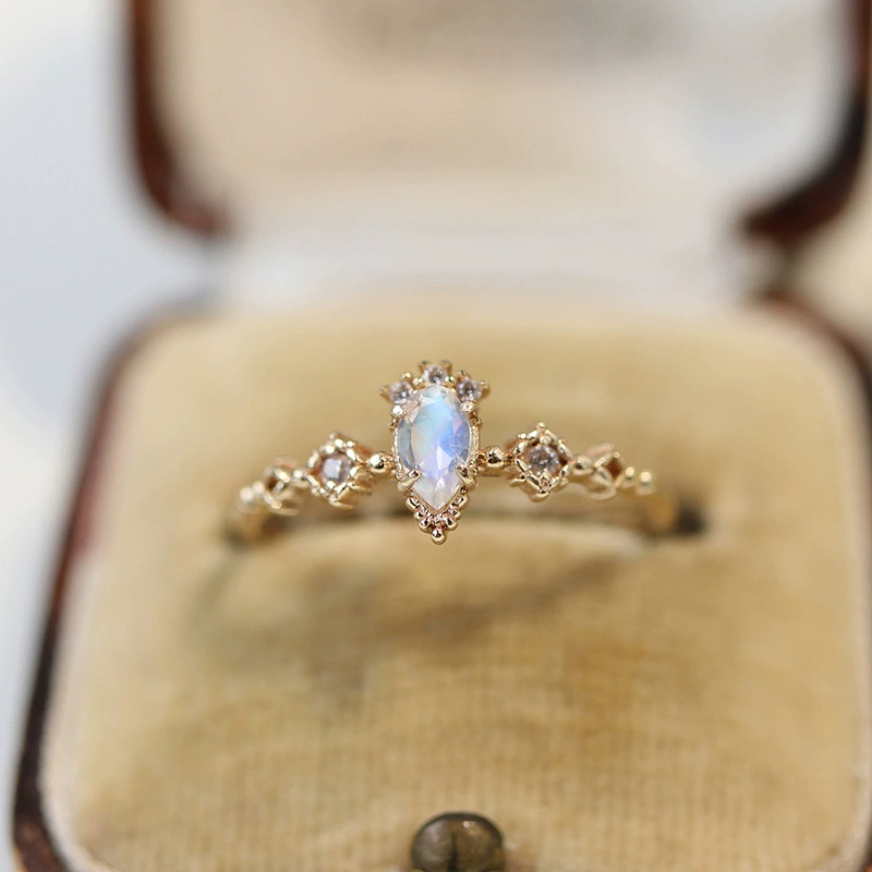 Fashionable sophisticated universal ring, moonstone, high-quality style