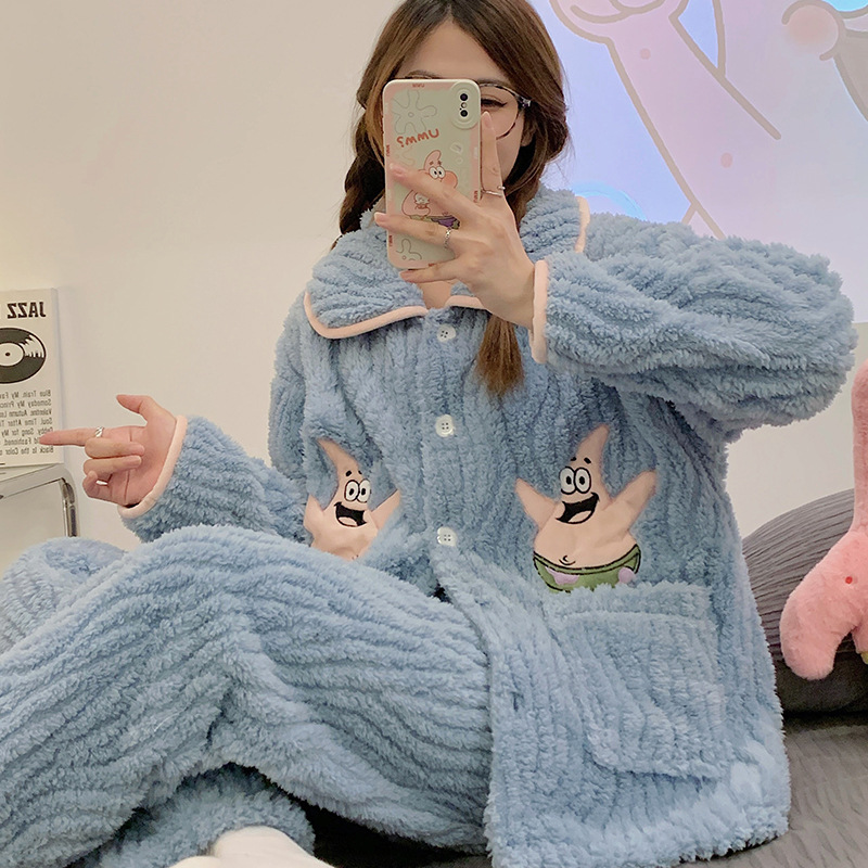 Paidaxing populares pijamas de las mujeres del otoño y el invierno coral fleece engrosada linda chica casual Home wear traje puede ser usado fuera