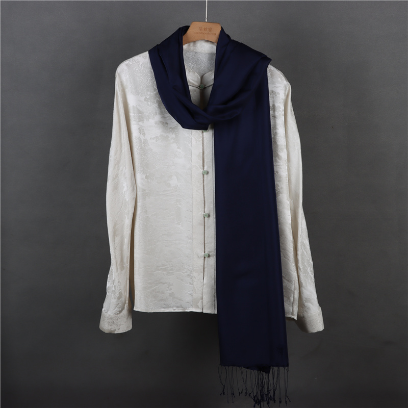 纯色简约真丝斜纹绸流苏长巾春秋气质装饰桑蚕丝丝巾A 8