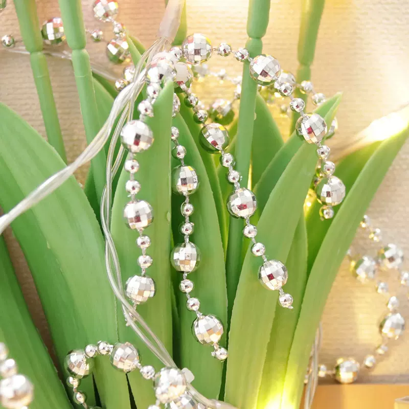 新款复古珠链灯串 镭射镜面球led灯串跨境热销室内圣诞节日装饰灯