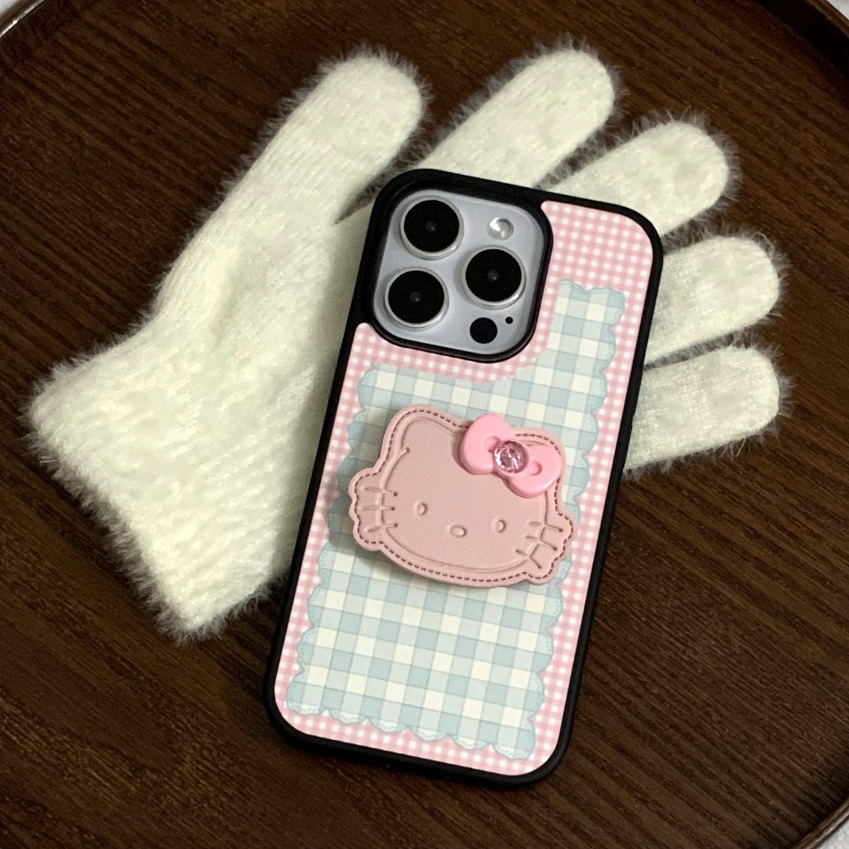 Pink girl corazón plaid lazo para Apple 16Pro pareja 15ProMax soporte 14/13 nuevo 16PM