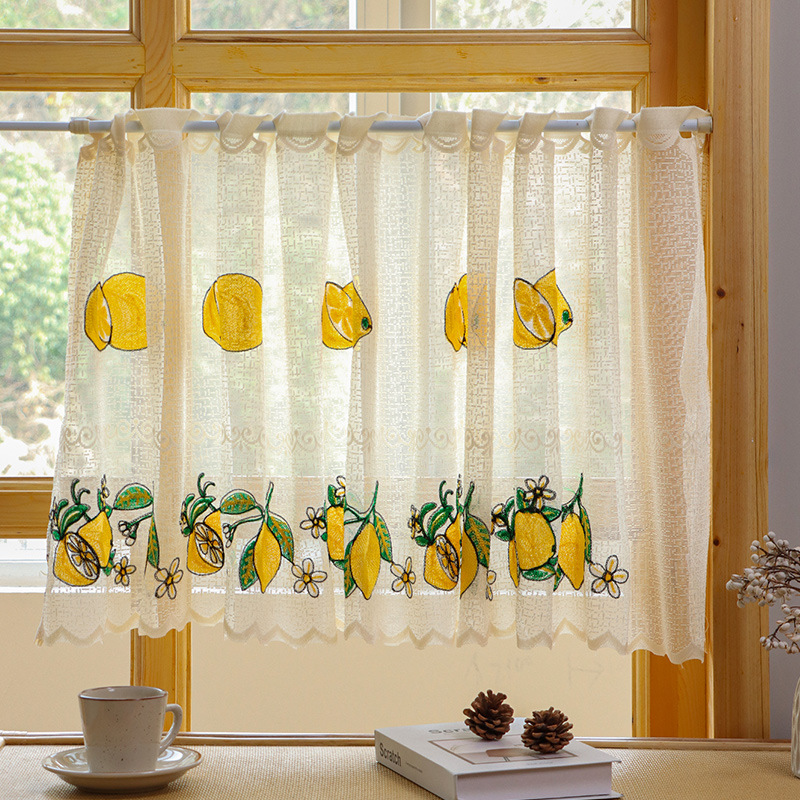 Nuevas cortinas de café transfronterizas, pequeñas, frescas, a prueba de polvo, bordadas, cortinas transparentes, impermeables, sin perforaciones, estadounidenses
