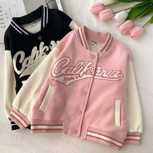 Children's Spring and Autumn New Arrival Alphabet Baseball Jacket Outerwear, Baby Girl Fashion Baseball Coat Warm Top