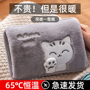 Hot Water Bottle Rechargeable Baby Warmer Hot Water Bottle Hand Warmer Water-Filled Explosion-Proof Plush Cute Female Belly Application Electric Heater