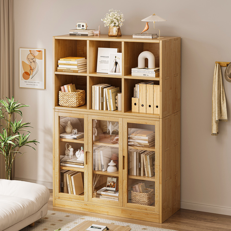 Armario de almacenamiento de madera maciza, sub-estantería con puerta, combinación libre de armarios de almacenamiento al final de la cama, estantería a prueba de polvo para el hogar de piso a techo