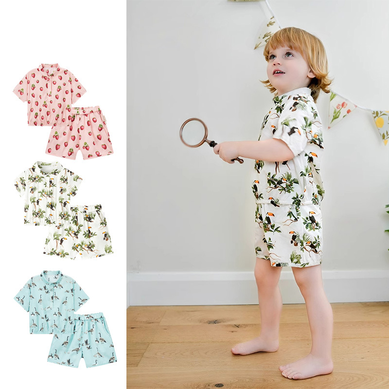 Men's and Women's Children's Home Wear 2026 Summer New Products Kidsren's Short-Sleeved Shorts Set Baby Girl Clothes Home Wear