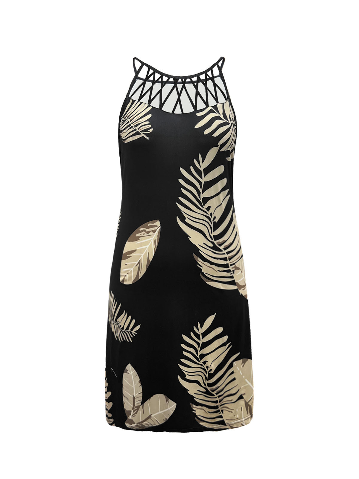 Arrival Spring Summer round Neck Sexy Hollow Out Cutout round Neck Slim Fit Sleeveless Halter Printed Dress
