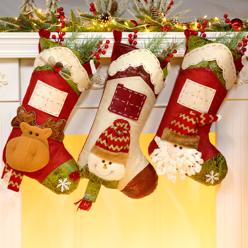 圣诞袜立体麻布毛绒礼物圣诞节装饰品老人雪人麋鹿圣诞树挂件批发