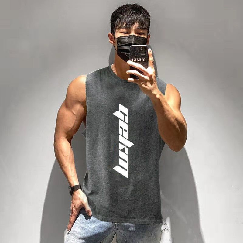 Summer Sleeveless Vest Men's Muscle Trendy Brand Gym Running Training Vest Loose Sports T-Shirt Quick-Drying Top