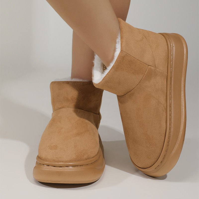 Autumn and winter men's and women's casual comfortable thick-soled heightened solid color round toe fashion mini snow boots short boots