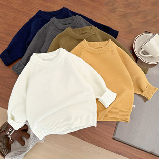 Korean Spring Clothes Children's Sweater Boys and Girls Baby Knitted Sweater Crewneck Long Sleeve Base Shirt Wool Clothes