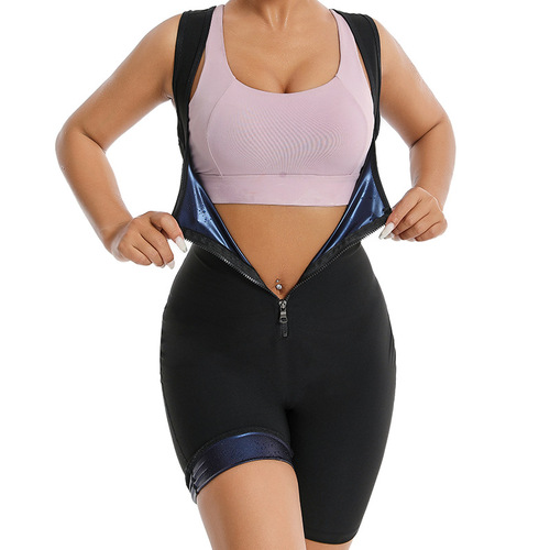 Cross-border women's one-piece zipper vest, sweatwear, chest lifting training, sports and fitness, body shaping suit, waist and arm lifting one-piece suit