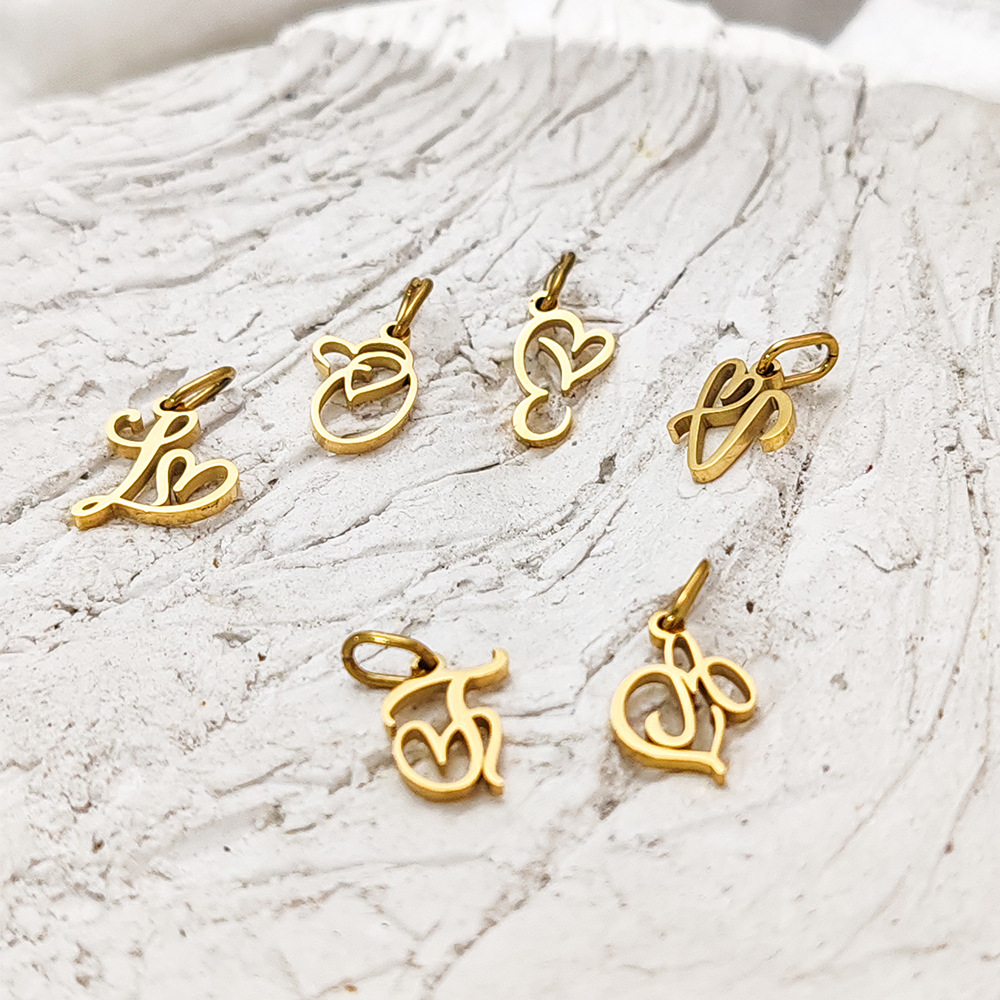 304 Stainless Steel Material 1 Piece 10*9mm 304 Stainless Steel Gold Plated Letter Polished Pendant