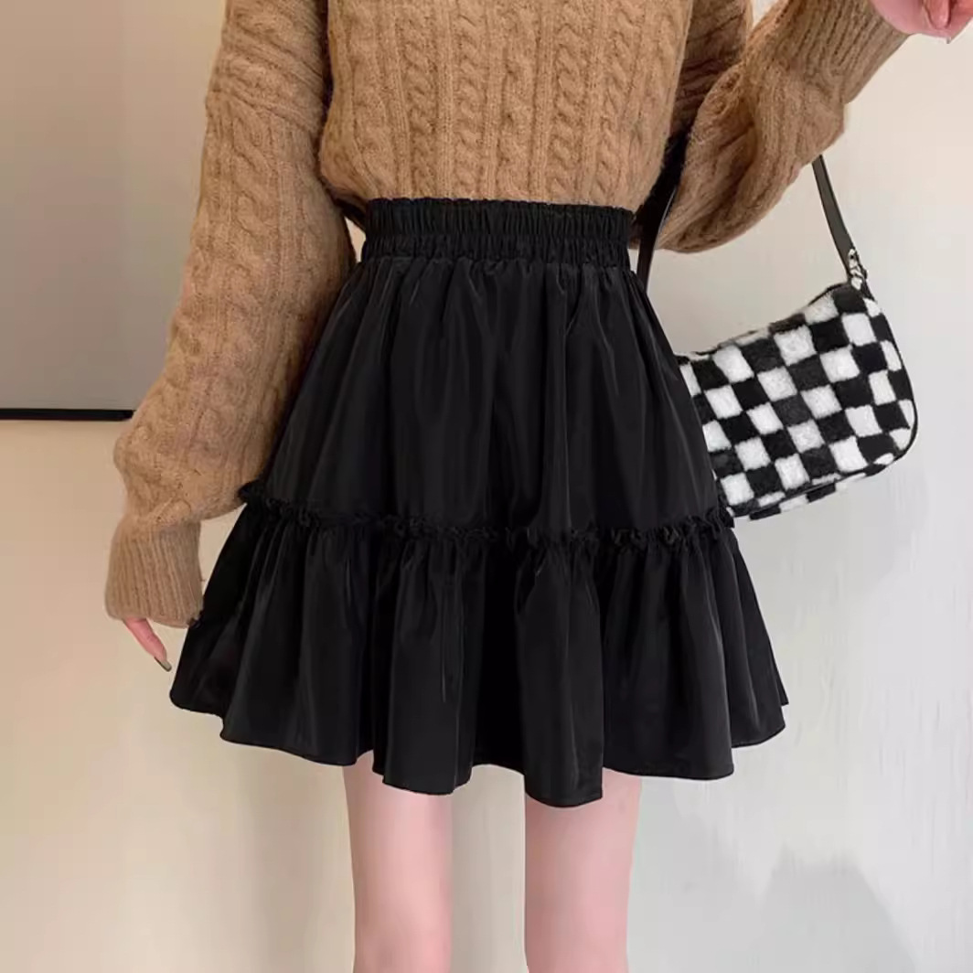 Sweet fresh skirt women's spring A- line cover cross skirt small cake skirt high waist slimming fluffy short skirt