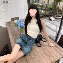 春季穿搭新款蓝色牛仔包臀半身裙防走光高腰辣妹字短裙女装裙子羽