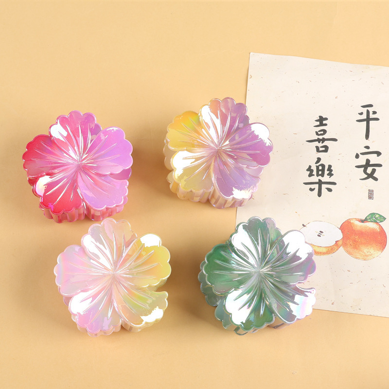 跨境新款AB彩色卷心菜抓夹欧美盘发鲨鱼夹高级感甜美花朵发夹发饰|undefined