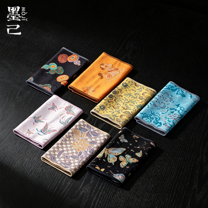 Mojing Chinese Style Tea Towel, New Chinese Style Thickened Absorbent Zen Tea Cloth for Wiping Teapots and Cups, Kung Fu Tea Ceremony Accessory Tablecloth