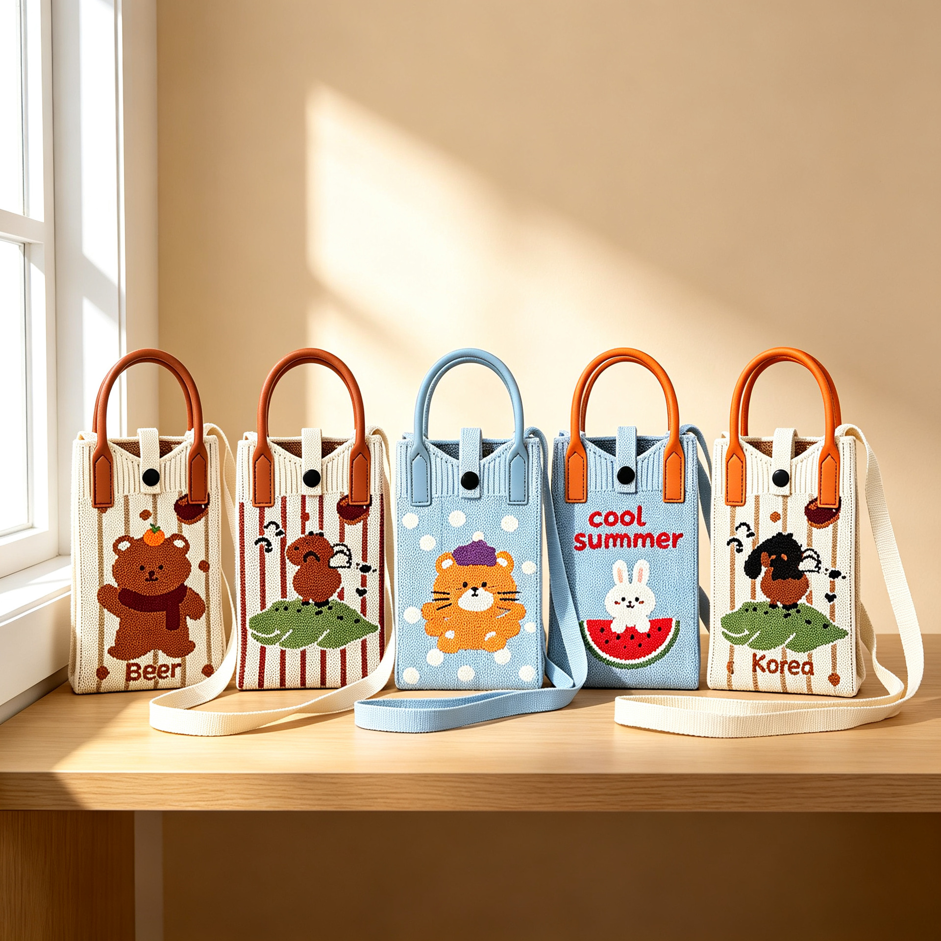 Exquisite Cartoon Pattern Mini Phone Bag, Knitted Crossbody Small Bag, Portable Key and Coin Purse for Girls