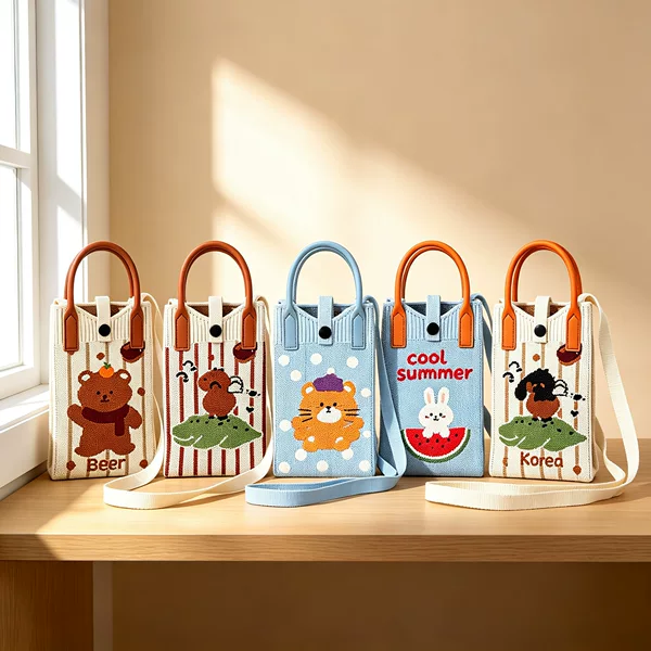 Exquisite Cartoon Pattern Mini Phone Bag, Knitted Crossbody Small Bag, Portable Key and Coin Purse for Girls