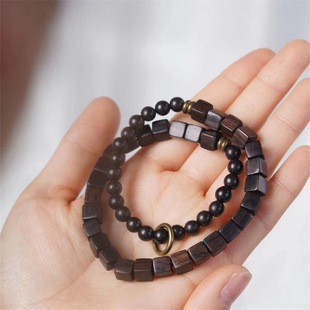Original Design Ebony Square Beads with Round Beads Running Ring Bracelet Handheld Wooden Double Circle Couple Bracelet
