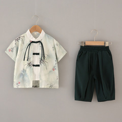 Hanfu boy summer short-sleeve set for boys, new Chinese style national style improved Tang suit children's Guoxue ancient costume performance dress