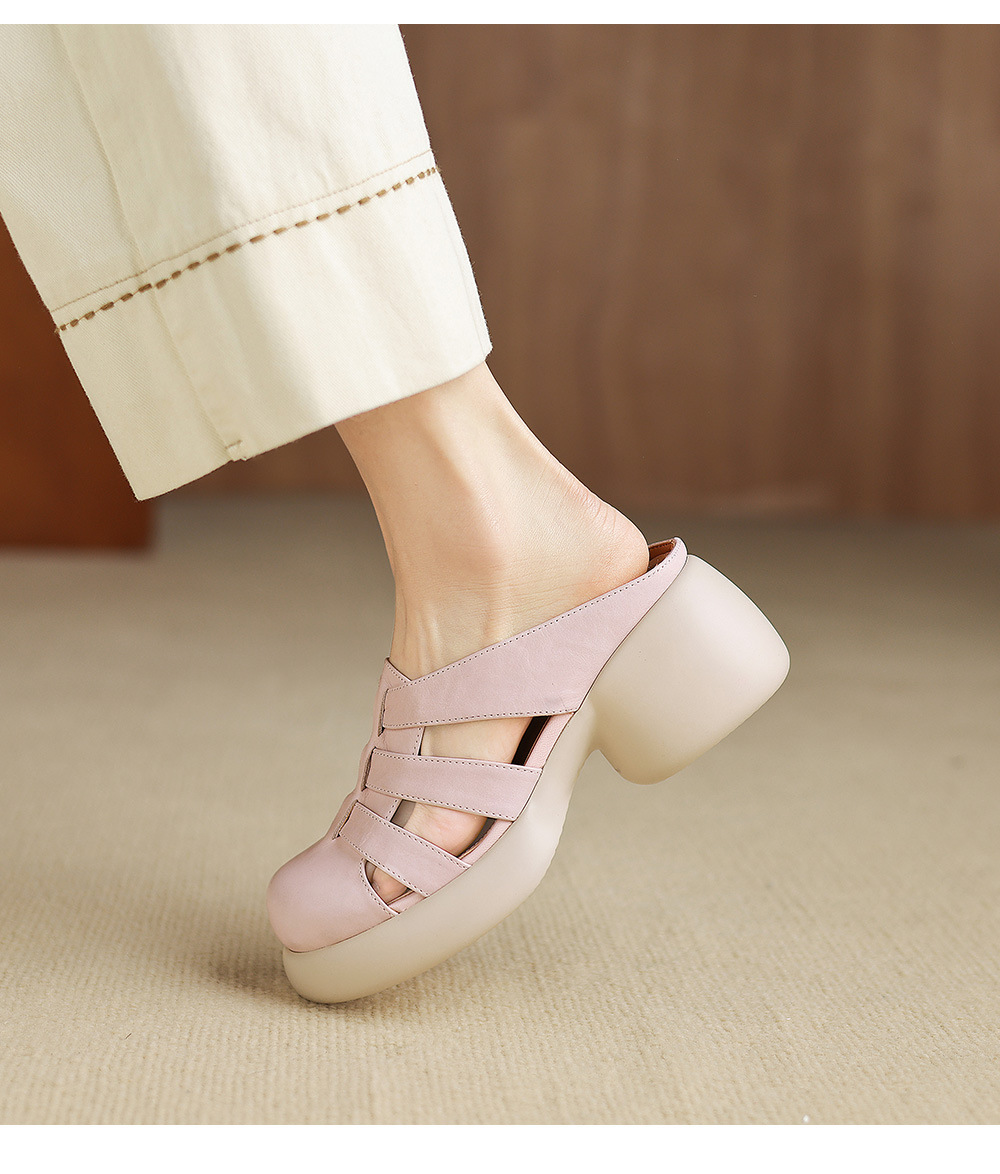 Sandal cao gót nữ mũi hở phong cách La Mã đế dày 6 cm — đen chi tiết 12
