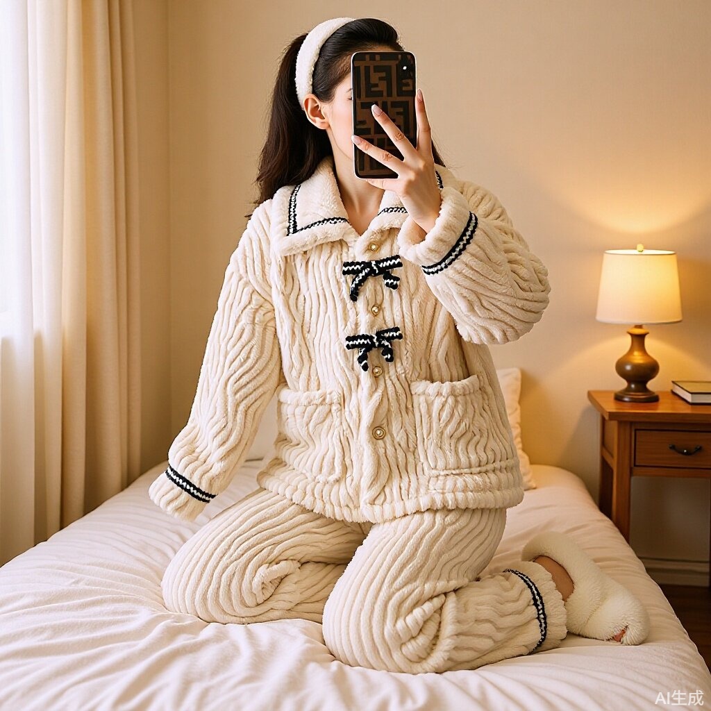 여성용 리턴 불가 나비넥타이 잠옷, 가을 겨울 산호 벨벳 홈웨어, 플란넬 두꺼운 벨벳, 겨울 스위트 남성용