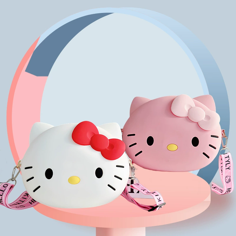 Новая силиконовая сумка 2025 года, мультяшная сумка для телефона, мини-сумка через плечо с головой Hello Kitty, детский кошелек для монет, оптом