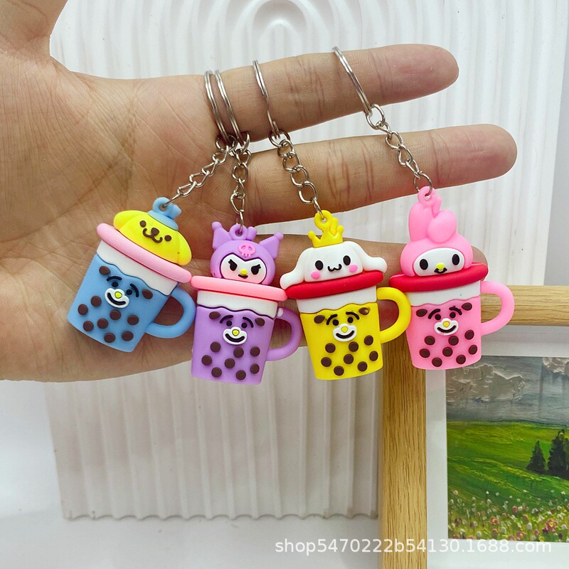 Cartoon Pearl Milk Tea Sanrio Keychain Pendant My Melody Cinnamoroll Soft Rubber Doll Decoration Gift Wholesale