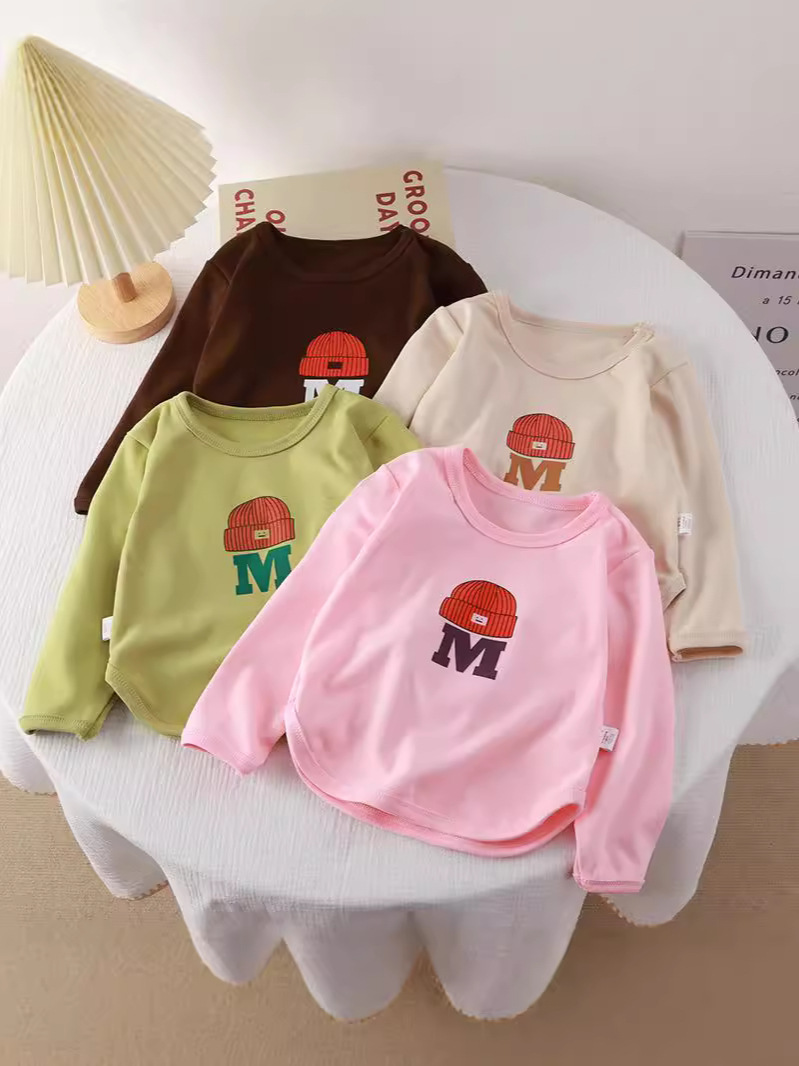 Niños de cuello redondo jersey de terciopelo en otoño niñas letras de una sola pieza de otoño invierno de manga larga jersey de terciopelo elástico