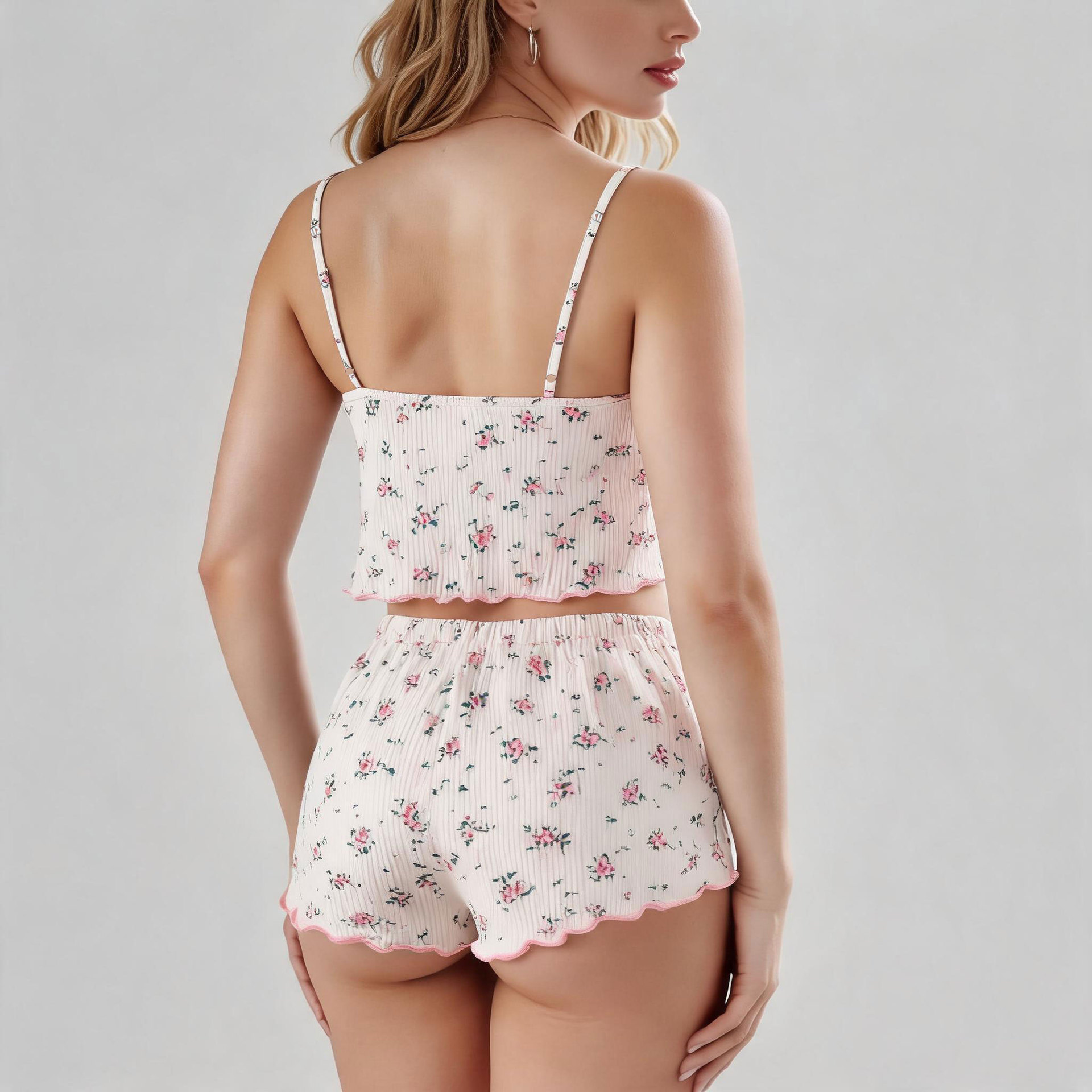 Pijama de Tirantes con Estampado para Mujer de 2 Piezas de Poliéster, Alta elasticidad, Suave, para uso doméstico y dormir image 3