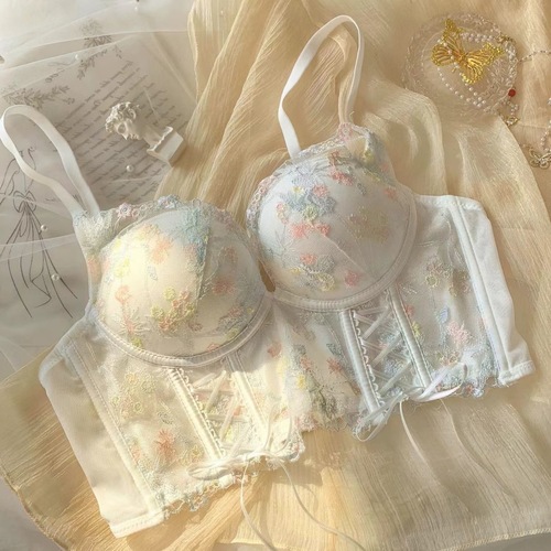 Fairy French bra underwear for women with bows to hold side breasts and gather small breasts to prevent sagging, sexy and pure desire without wire rings