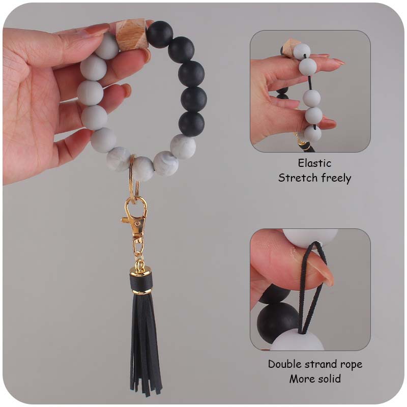 Nuevo cuero creativo pu corto borla colgante de silicona con cuentas muñeca llavero colgante pulsera llavero Accesorios