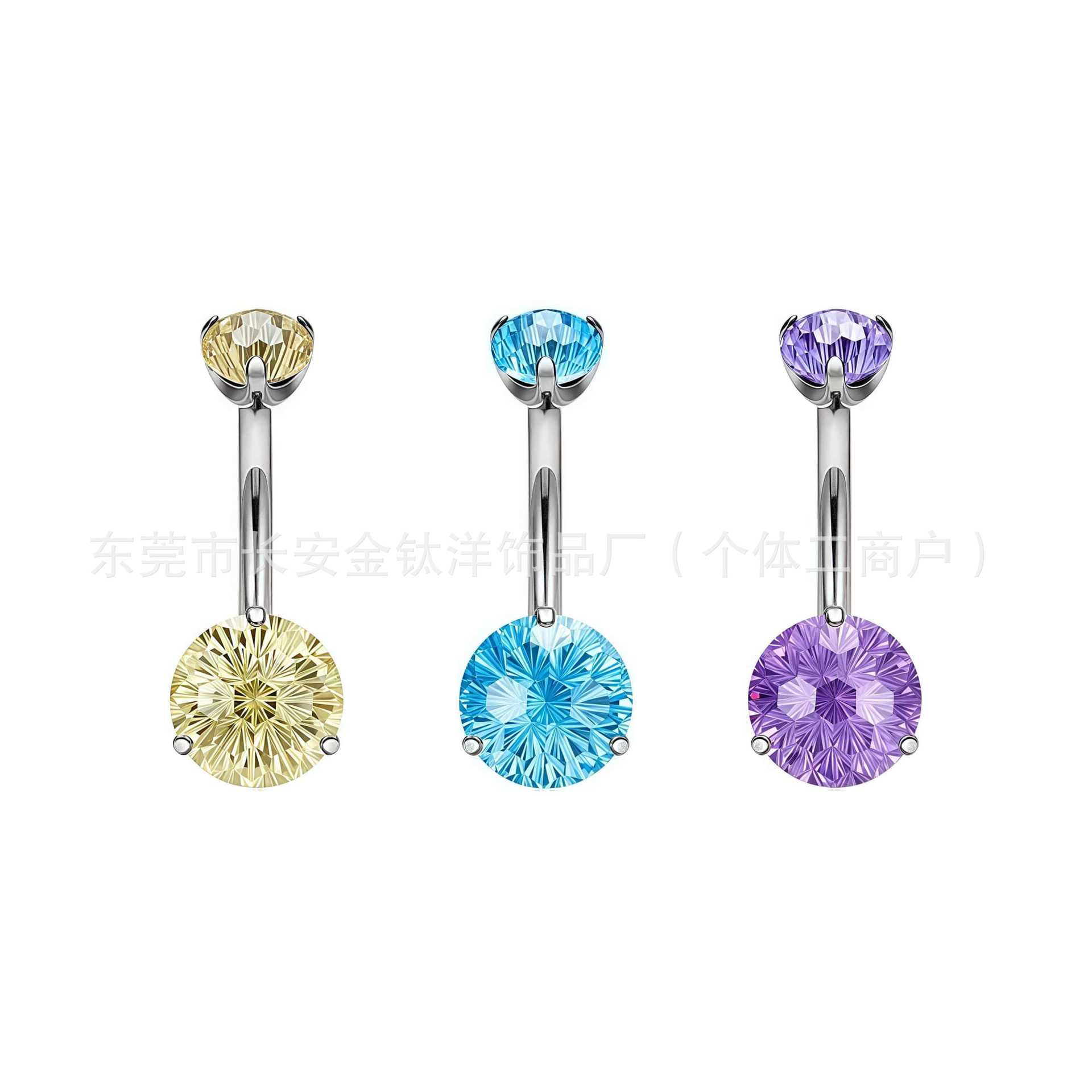 F136 Titanium Internal Thread Fireworks Zircon Double-Ended Curved Rod Navel Ring - G23 Titanium Alloy Belly Piercing Jewelry detail image 7