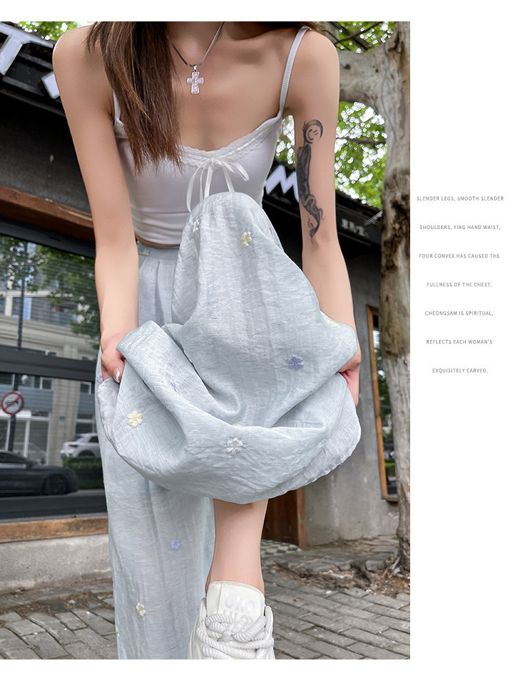 Quần culottes nữ ống rộng cạp cao vải linen phối sợi mát, dáng suông rủ nhẹ — Nhỏ màu hồng chi tiết 29