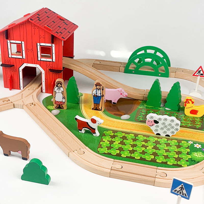 Tren de costura de madera para niños, granja de lujo, rompecabezas de haya, ensamblaje, tren eléctrico Xinyun Thomas