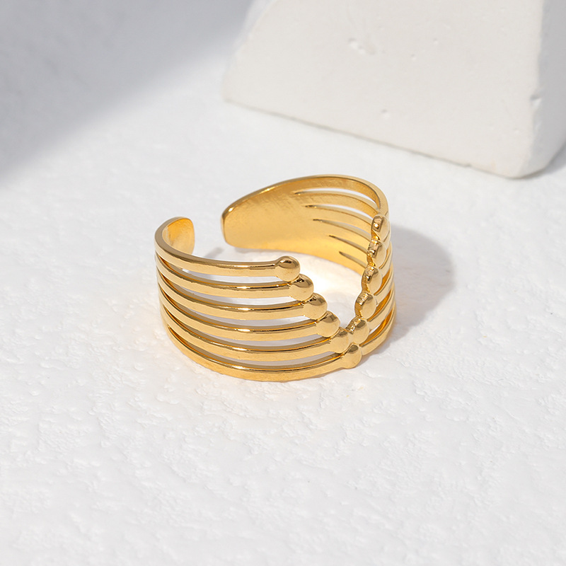 Retro Stripe Stainless Steel Hollow Out Open Ring