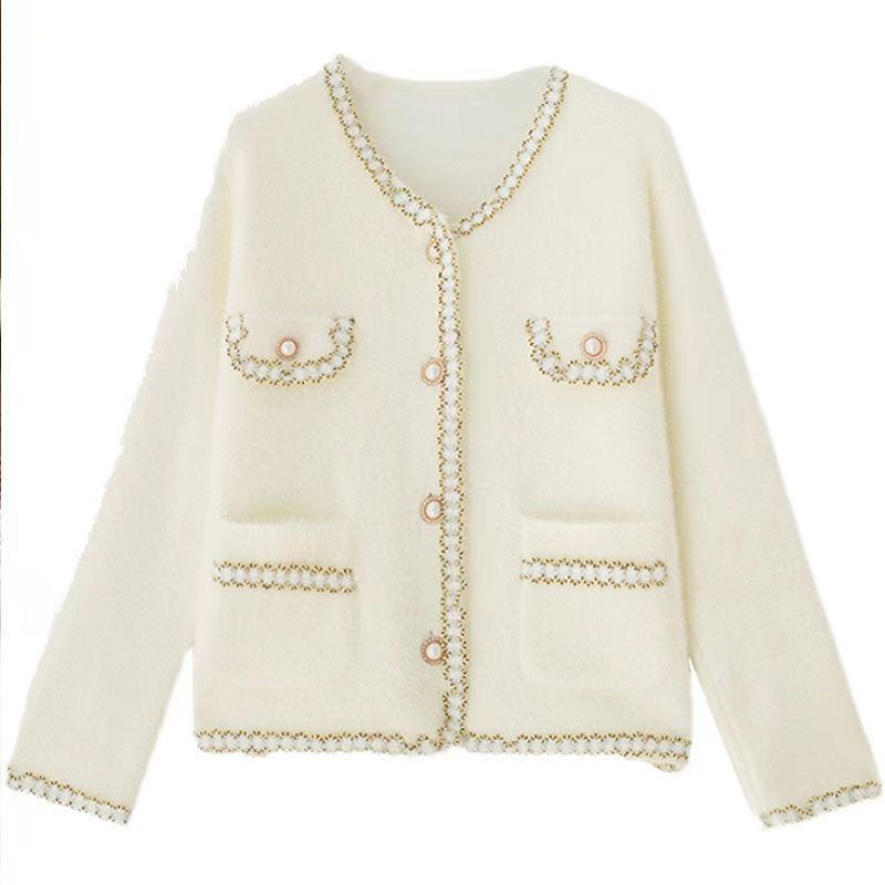 French Style Short Outwear for Women 2023 Autum New Fashion Ladylike Elegant Round Neck Knitted Cardigan Top