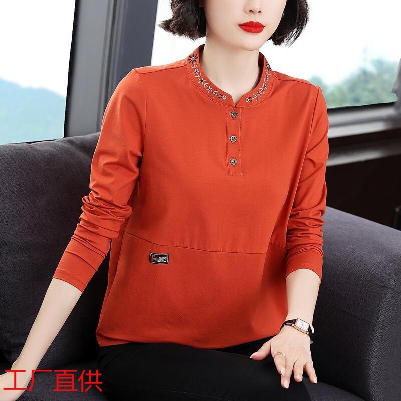 Temperament Women's New Long-Sleeved Women's T-Shirt, Loose Outer Wear, Foreign Style, Middle-Aged and Elderly Mothers' Top, Bottoming Shirt