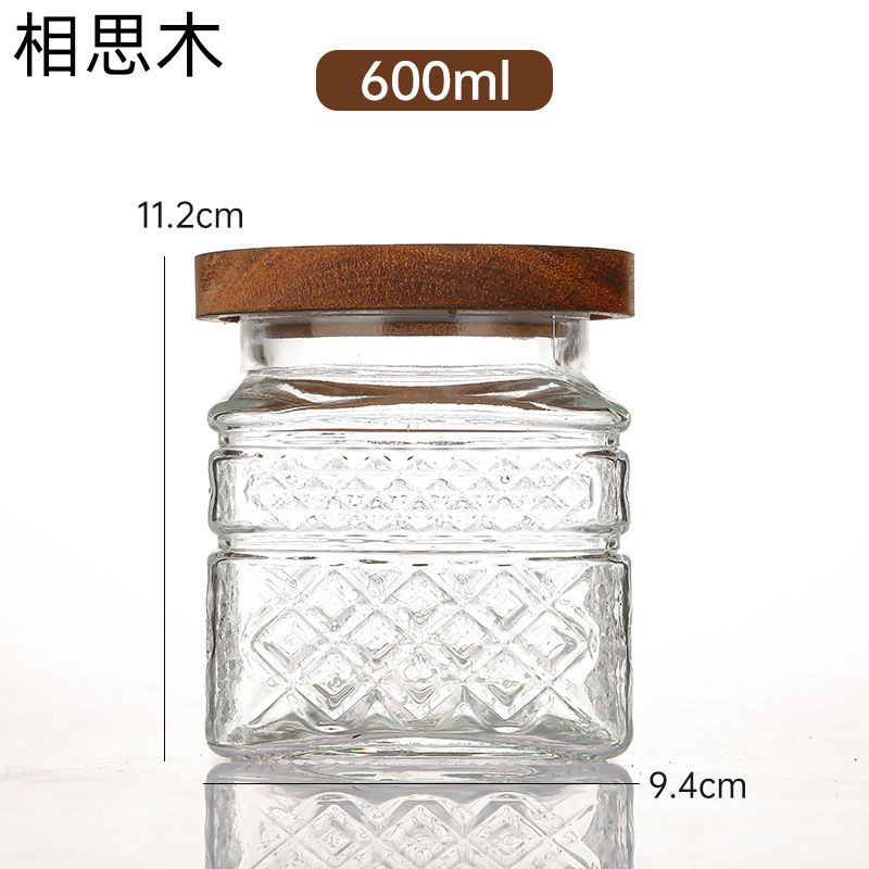 竹盖杂粮零食收纳罐透明玻璃密封茶叶罐批发复古海棠花浮雕糖果罐|undefined