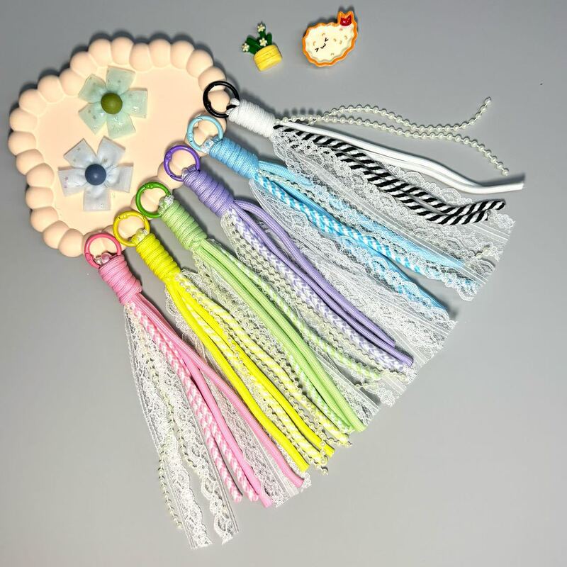 New DIY Colorful Lace Miu Style Dopamine Bag Plush Keychain Blind Box Phone Accessory