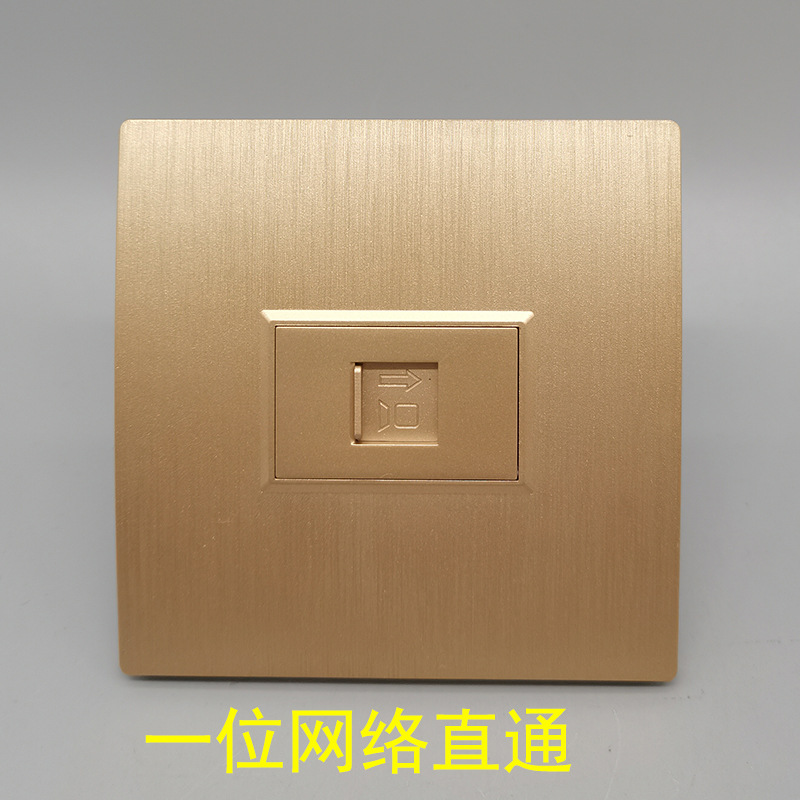 拉丝金86型一位网络直通直插金色单口CAT5E网线超五类宽带电脑