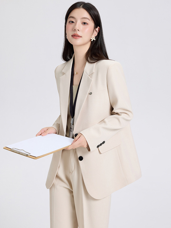 米白色西装外套女2025新款春秋高级感轻职场面试休闲职业西服套装|undefined