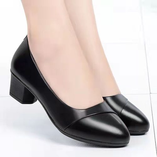 Soft leather single shoes for women, low heels, suitable for spring and summer, soft soles, comfortable, non-slip, fashionable leather shoes for women, medium heels, mother's shoes, work shoes