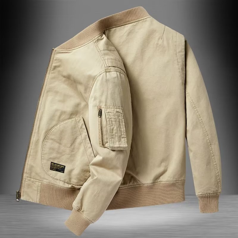 Pilot Jacket, Baseball Collar, Men's Casual Spring And Autumn Zipper Jacket, Multi Pocket Workwear Top_voghion.com