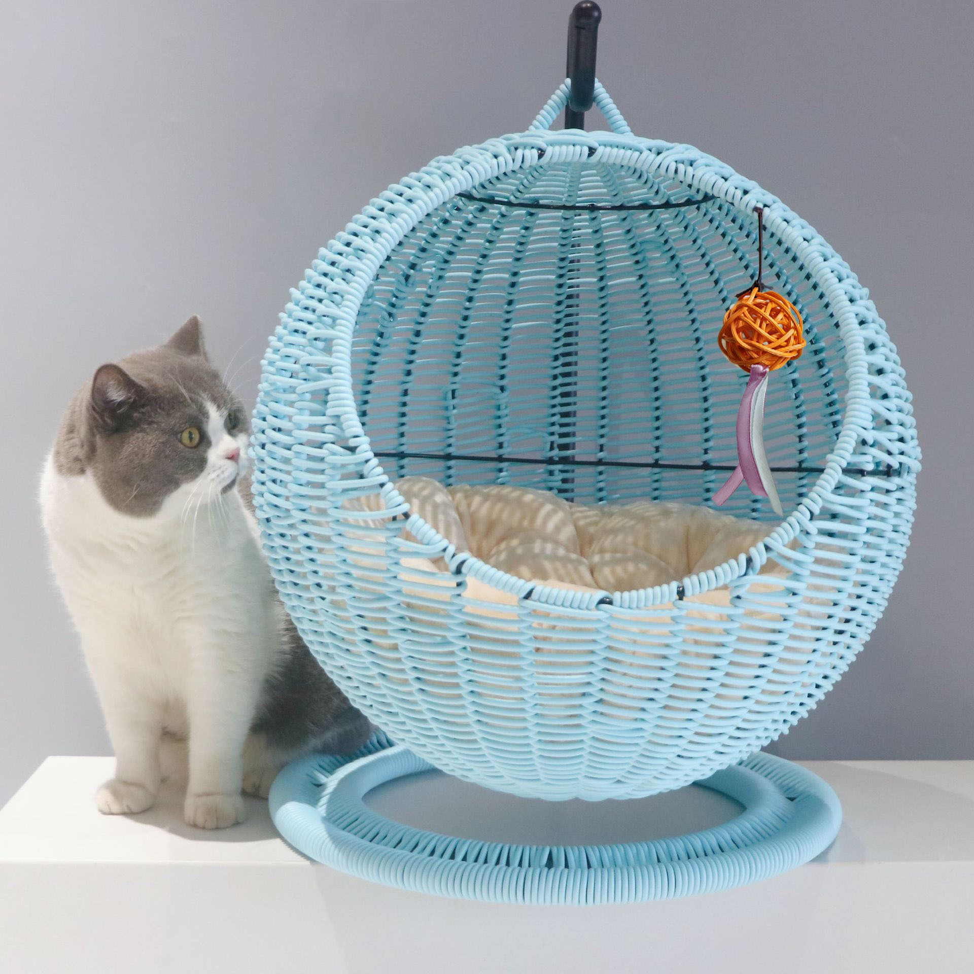 Celebridad de Internet semi-cerrado para mascotas hamaca gato nido gato jaula redonda gato colgando cama cesta ratán verano gato hamaca