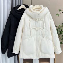 2024冬季新款200斤胖妹妹时尚连帽盘扣羽绒服大码女保暖外套5413