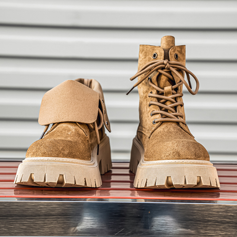 Men's High-Top Suede Boots 2024 Autum New British Style Retro Short-Tube Thick-Soled Two-Wear Men's Shoes