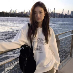 2025新款爆款白色圆领卫衣女薄款宽松洋气套头时尚百搭加绒上衣潮