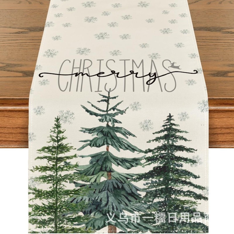 国境を越えて人気のクリスマステーブル旗サンタクロースヘラジカ雪だるま亜麻プリント客間茶卓装飾品|undefined